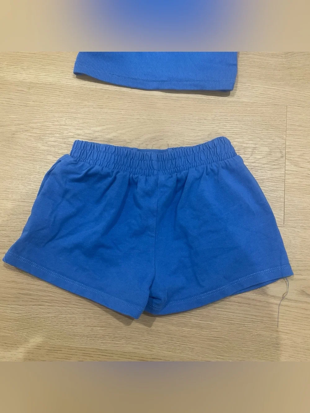 Zara Bright Blue Ribbed Tank and Drawstring Shorts Set